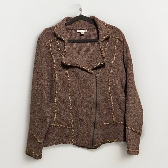 Coldwater Creek Textured Moto Marled Rami Wool Blend Jacket Brown Multi XXL - Picture 1 of 8